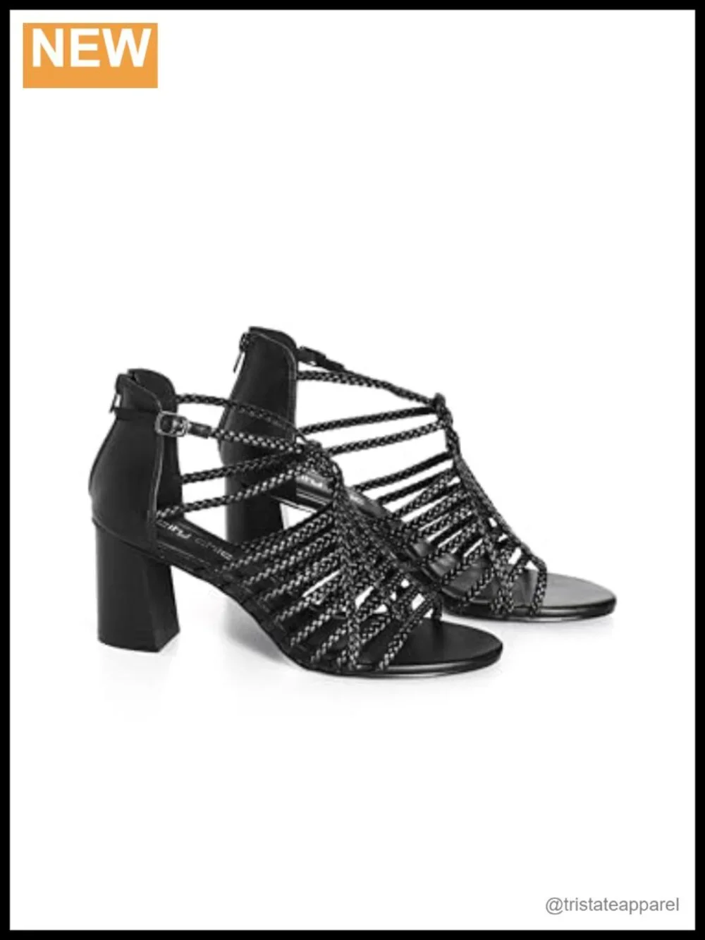 Wide Fit Braided Block Heel Open Toe Zip Pumps